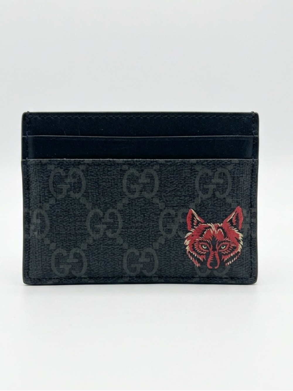 Gucci GG Supreme Wolf Card Holder Black Red Men’s Designer Wallet
